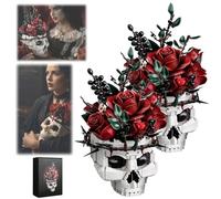 Gothic Skull Rose Building Set for Adults, Gothic Skull Red Rose Bouquet Building Block Set, Halloween Horror Skeleton Plant Pot Home Decor, Artificial Flower Botanical Collection Gifts(2Pcs)