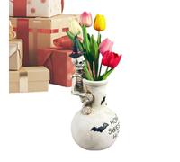 Gothic Skull Vase Halloween Decor - Resin Skeleton Holding Flower Pot Statu