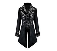 Gothic Tuxedo - Abrigo steampunk para hombre, color rojo, clásico, estilo medieval, bordado, estilo victoriano, elegante, Tuxedo, teatro, ropa de pirata, disfraz de Halloween