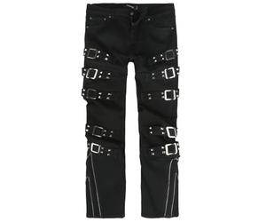 Gothicana by EMP Hombre Pantalones Negros con Tachuelas y Hebillas Decorativas W31L32