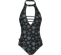 Gothicana by EMP Mujer Bañador Negro de Cuello Halter con Cierre de Clip S