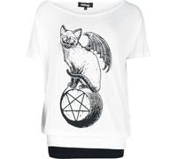 Gothicana by EMP Mujer Camiseta Blanca y Negra en Doble Capa con Estampado de Gato L