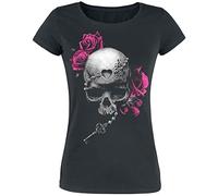 Gothicana by EMP Mujer Camiseta Negra con Estampado de Calavera L