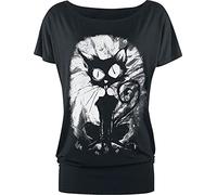 Gothicana by EMP Mujer Camiseta Negra Suelta con Estampado de Gato 3XL