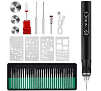 GothicBride Juego de 3 niveles de lápiz de grabado eléctrico con 32 puntas | Akk - Bolígrafo de grabado con 32 puntas y 4 plantillas, multiherramienta de precisión para grabar en vidrio, madera y metal