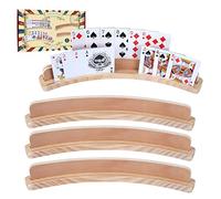 GOTHINK Juego de 4 Soportes para Cartas de Madera Maciza con Diseño Curvo Antideslizante, Ideal para Niños, Adultos y Mayores, Bridge, Canasta y Juegos de Cartas de Estrategia (Dos Ranuras)