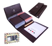 GOTHINK Mazos de Cartas con Estuche de Cuero PU - Incluye 2 Juegos de Cartas Estándar, Lápiz y Bloc de Puntaje, Compatible con Cartas de Poker Tamaño Bridge para Uso Exterior