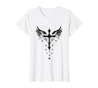 Gótico Cruz EMO Grunge Estética Camiseta gráfica económica, Mujer, Blanco, L