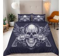 Gótico Funda Nordica 155x220cm Patrón De Revólver De Calavera Funda Nordica Cama 90 Ropa Cama con Estampado Microfibra Juego de Fundas Edredon 3 Piezas con 2 Fundas de Almohada 50x75cm