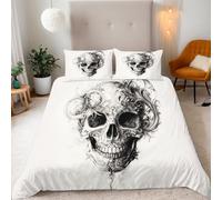 Gótico Funda Nórdica Cama 150 Patrón Abstracto De Calavera De Planta Funda Edredon 220x240cm y 2 Fundas de Almohada 50x75cm, Juego de Ropa de Cama de 3 Piezas Microfibra Suave con Cremallera