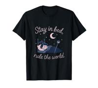 Gótico Punk Estética Luna Lema Permanecer en la Cama Gobierna el Mundo Camiseta