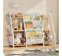 GoTiling Libreria Infantil Estanteria Libros para Niños: Librería Montessori Blanca Biblioteca - Estantería Juguetes para Dormitorio Habitación Infantil y Guardería - Color Madera
