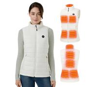 GOTOBI Chaleco Calefactable Mujer, Chaleco Calefactable con Batería Incluida de 16000mAh 7.4V, 9 Áreas de Calefacción, 3 Niveles de Temperatura Ajustables, Gilet in stile semplice,Blanco,XS