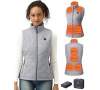 GOTOBI Chaleco calefactor para mujer con batería de 7,4V 16000mAh - Chaqueta calefactora para mujer con 9 zonas de calentamiento y 3 temperaturas ajustables, plumas térmicas para actividades al aire