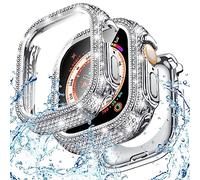 Goton Funda Impermeable 2 en 1 Compatible con Apple Watch Protector de Pantalla de 40 mm, 41 mm, 42 mm, 44 mm, 45 mm, 46 mm, Ultra 49 mm, Series 10 9 8 7 6 5 4 SE 2, Cubierta Facial con Diamantes de