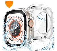 Goton Funda impermeable 2 en 1 para Apple Watch Ultra Ultra2 2024, protector de pantalla de 49 mm de cristal 360°, marco lateral duro de policarbonato + marco trasero para iWatch Ultra, transparente