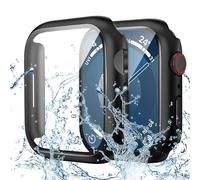 Goton Funda Impermeable para Apple Watch, Protector de Pantalla de 45 mm, Series 7, 8, 9, Cubierta Frontal de Cristal Templado para Accesorios iWatch, 45 mm, Color Negro