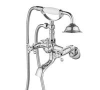 gotonovo Grifo de bañera vintage con patas de garra de montaje en pared de 3 a 9 pulgadas, centro ajustable, cromo pulido, 2 asas dobles, sistema de grifo de ducha con forma de teléfono