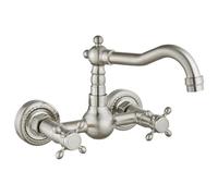 gotonovo Grifo de cocina y baño de 6 pulgadas para montaje en pared, doble perillas cruzadas, grifo mezclador vintage de 5.5 pulgadas, grifo utilitario, níquel cepillado