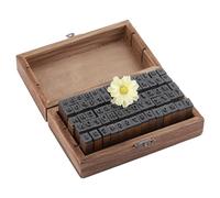 GOTOTOP 70 Sellos de Goma con Letras del Alfabeto de Madera Vintage, Caja de Almacenamiento de Madera, Ideal para álbumes de Recortes y Fabricación de Tarjetas