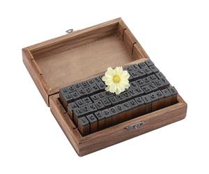 GOTOTOP 70 Sellos de Goma con Letras del Alfabeto de Madera Vintage, Caja de Almacenamiento de Madera, Ideal para álbumes de Recortes y Fabricación de Tarjetas