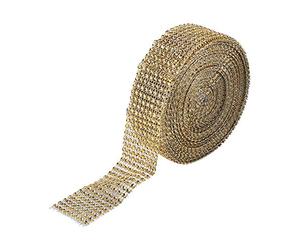 GOTOTOP - Cinta de 8 filas, rollo de sobre de malla de diamante de imitación de cristal para tartas de boda, fiesta de nacimiento, decoración de cumpleaños, 1,4 pulgadas x 10 metros (oro)