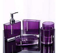 GOTOTOP Juego de 5 soportes para cepillos de dientes, accesorios de baño acrílicos, taza de baño, botella, jabonera, juego de tocador de baño, accesorios de baño para el hogar, baño, hotel, morado