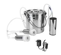 GOTOTOP Máquina de ordeño de 100-240 V para Vacas, Cabras, Sistema eléctrico de Acero Inoxidable, ordeñador, Mini regulador de Bomba de vacío doméstica, Conjunto con Cubo de 5L(Cow-UE)