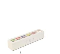 GOTOTOP Organizador de Bolsas de té de Madera, Caja de Almacenamiento con 6 Compartimentos, Cierre de Presión, Rectangular, Lavado a Mano, para Té, 6 Count, Blanco