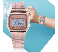 GOTOTOP Reloj de Pulsera Digital con Correa de Acero Inoxidable, Reloj de Pulsera con Luz de Fondo Rectangular, Pantalla de 12/24 Horas, Fecha, Semana, Alarma, Cronógrafo(Oro Rosado)