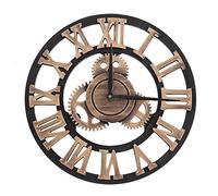 GOTOTOP Relojes de Pared 3D para decoración de Sala de Estar, Equipo Industrial, Retro, número Romano, rústico, Hecho a Mano, Equipo Grande, Barra de Oficina Vintage de Madera(31.5in-Oro)