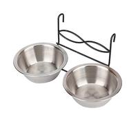 GOTOTOP Tazón de platos para perros, acero inoxidable, doble colgante para mascotas, cuenco de alimentación para gatos, plato de comedor para mascotas, juego de platos de agua con gancho para jaula para cachorros, gatitos, mascotas pequeñas y medianas 2.12 x 1.57 pulgadas