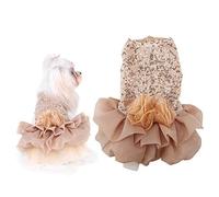 GOTOTOP - Vestido de Perro de compañía, Falda para Cachorro, Gato, Lindo, Lentejuelas, Princesa, Burbuja, Falda de Boda, para Perro pequeño, Medio, Gato, Ropa de Verano(S-Oro)