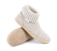 Gottstein Zapatillas de cabaña Dakota de lana virgen sin muesing, hechas a mano, de fieltro de lana, para hombre y mujer, talla 36-47, con cintura alta y suela de piel acolchada, beige, 38 EU