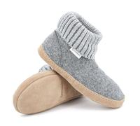 Gottstein Zapatillas de cabaña Dakota de lana virgen sin muesing, hechas a mano, de fieltro de lana, para hombre y mujer, talla 36-47, con cintura alta y suela de piel acolchada, gris, 42 EU