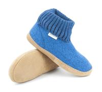 Gottstein Zapatillas de cabaña Dakota de lana virgen sin muesing, hechas a mano, de fieltro de lana, para hombre y mujer, talla 36-47, con cintura alta y suela de piel acolchada, 15013 Arctic Blue, 44