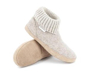 Gottstein Zapatillas de cabaña Dakota de lana virgen sin muesing, hechas a mano, de fieltro de lana, para hombre y mujer, talla 36-47, con cintura alta y suela de piel acolchada, beige, 38 EU