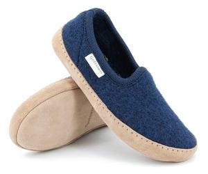 Gottstein Zapatillas de fieltro Cheyenne de lana virgen sin mulesing - Zapatillas de fieltro hechas a mano para hombre y mujer talla 36-47 - Zapatillas con suela de piel acolchada, Color azul., 39 EU