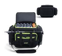 Goture Bolsa de pesca impermeable con base IPX5 EVA, cremalleras SBS, mochila grande para accesorios de pesca con soporte para caña, bolsa para equipo de pesca de agua salada, bolsa bandolera para