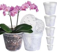 GOTVUGE Variedad de macetas de orquídeas, 12 paquetes (4.3 pulgadas, 5 x 3, 5.6 pulgadas, 6 pulgadas, 6.8 pulgadas x 2), macetas transparentes para orquídeas con agujeros para trasplantar, macetas
