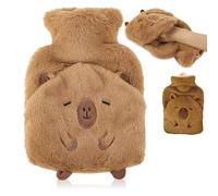 gotyou Bolsa Agua Caliente 1L,Capibara Bolsa Agua Caliente Desmontable para su Limpieza Con Funda Peluche Botella Térmica Mullida para Niños y Adultos