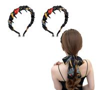 Gotysles - Diadema con lazo de ala ancha, diseño floral dulce, bandas de pelo de tela de satén, diadema de tela con nudos cruzados de satén retro (2 unidades, A)
