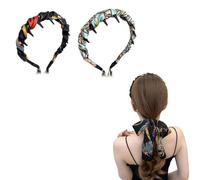 Gotysles - Diadema con lazo de ala ancha, diseño floral dulce, bandas de pelo de tela de satén, diadema de tela con nudos cruzados (2 piezas-F)