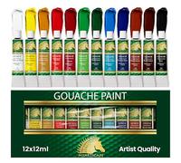 Gouache Pintura Set - 12 tubos de 12 ml - colores de calidad artista - para arte en papel para acuarela, ilustración Junta, artboard cartucho de masonita - incluye negro y blanco - profesional