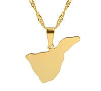 Gouekst España Islas Canarias Tenerife Mapa Colgante Collares - Mapas del País Encanto Colgante Joyería Cadena De Clavícula Étnica para Mujeres Hombres Cadena De Suéter Patriótico Collares,Or