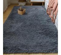 GOUER Alfombra Dormitorio Matrimonio 150 x 350 cm Lavable Antideslizante y Suave Calidad Alfombra de Lana Mullida, Suave, Moderna y Lisa Adecuado para Salón Dormitorio, Gris Oscuro