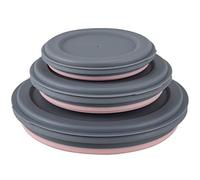 Goufride 3 Unids/Set Conjuntos de TazóN Lonchera Plegable de Silicona TazóN Plegable TazóN Plegable de Silicona PortáTil Ensaladera Plegable con Tapa Rosa