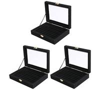Goufride 3X Sostenedor Bandeja Caja Organizador de la Exhibicion de Aretes Anillo Devidrio de Terciopelo Estuche de Almacenamiento, Negro