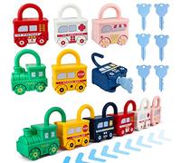 Goujfol Coche Juguete con Llave de Bloqueo, Montessori Juguetes Niños Tren Montaje, Colores Números Combinación Bebé Educativos Juego, Regalos para Niños Niñas 3 4 5 Años