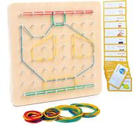 Goujfol Geoboard de Madera Montessori Juguetes con Tarjetas y Bandas Goma, 8x8 Pasadores Tablero Puzzle Infantiles Matematicas Forma Geometría Rompecabezas Juegos (Tipo 2)